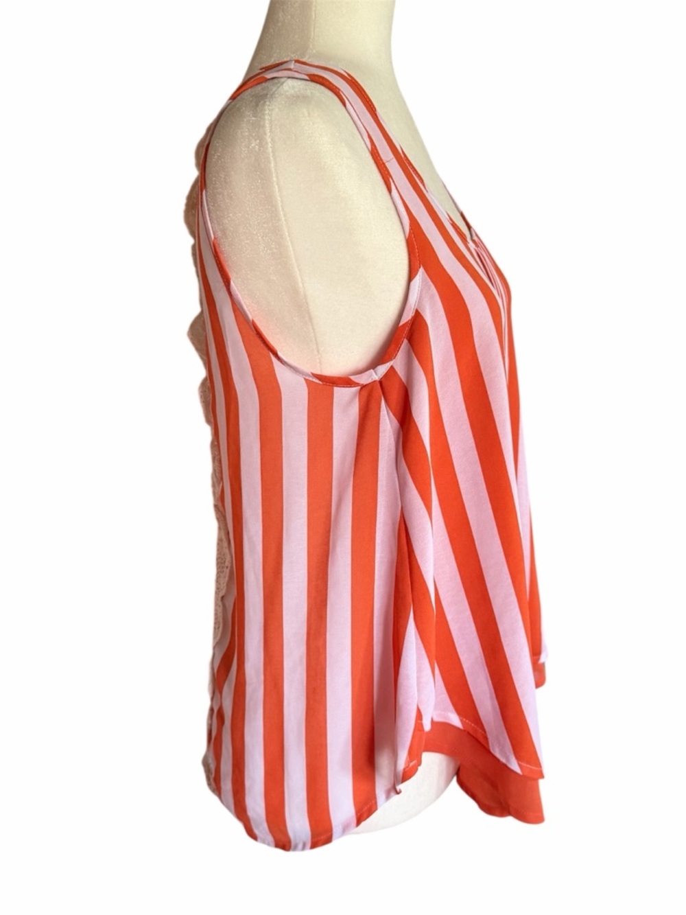 Gianni Bini Coral Orange & White Striped Pleated Front Camisole - Picture 3 of 5